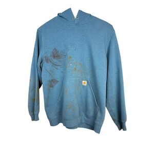 Carhartt Hoodie Sweatshirt Mens XL Blue Pullover Original Fit Sleeve Logo 100127